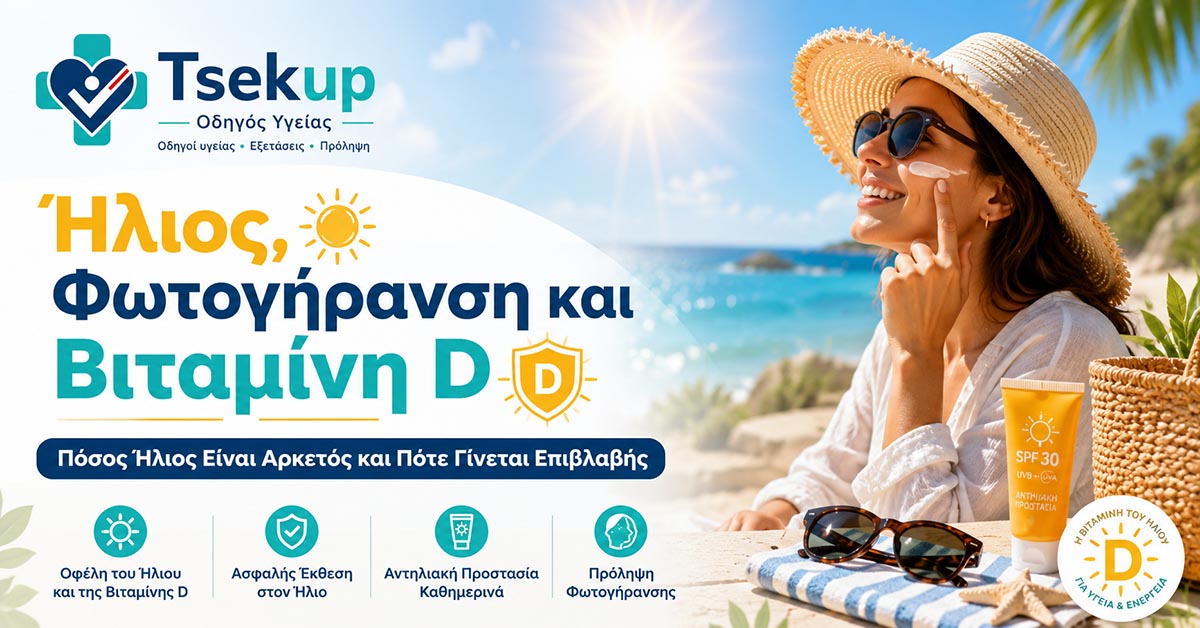 Ήλιος και Βιταμίνη D: Φωτογήρανση, Αντηλιακό και Εξέταση 25-OH