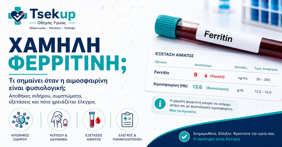 Χαμηλή Φερριτίνη με Φυσιολογική Αιμοσφαιρίνη | Tsekup.gr